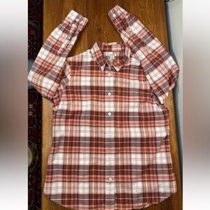 LL Bean Plaid Button Down Shirt Womens XS Organic Cotton Fall Flannel
